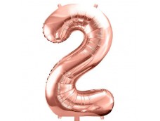 Folijas balons 86cm XL - cipars 2, rozā zelts