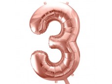 Folijas balons 86cm XL - cipars 3, rozā zelts