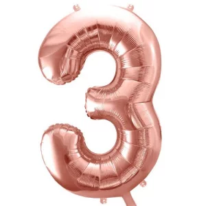 Folijas balons 86cm XL - cipars 3, rozā zelts Folijas balons 86cm XL - cipars 3, rozā zelts
