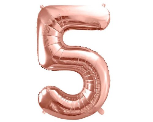 Folijas balons 86cm XL - cipars 5, rozā zelts