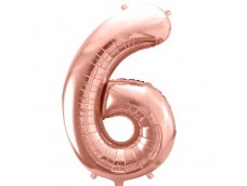 Folijas balons 86cm XL - cipars 6, rozā zelts