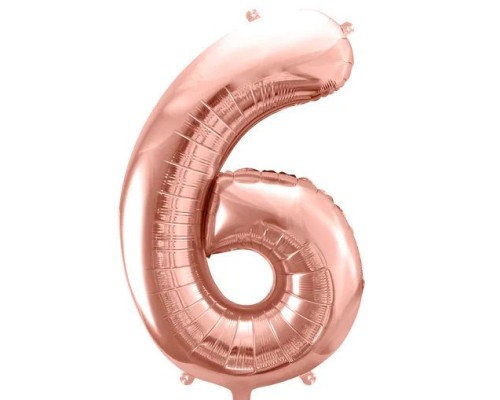 Folijas balons 86cm XL - cipars 6, rozā zelts