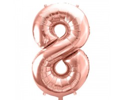 Folijas balons 86cm XL - cipars 8, rozā zelts