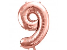 Folijas balons 86cm XL - cipars 9, rozā zelts