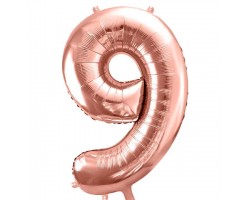 Folijas balons 86cm XL - cipars 9, rozā zelts Folijas balons 86cm XL - cipars 9, rozā zelts