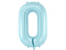 Folijas balons 86cm XL - cipars 0, gaiši zils