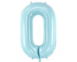 Folijas balons 86cm XL - cipars 0, gaiši zils