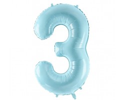 Folijas balons 86cm XL - cipars 3, gaiši zils