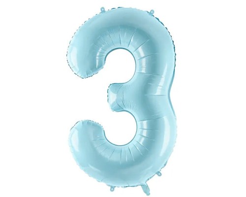Folijas balons 86cm XL - cipars 3, gaiši zils