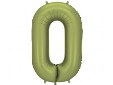 Folijas balons 86cm XL - cipars 0, zaļš, olīvu, satīna
