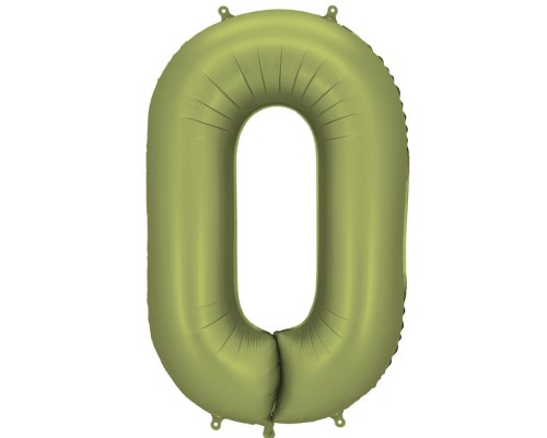 Folijas balons 86cm XL - cipars 0, zaļš, olīvu, satīna