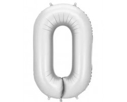 Folijas balons 86cm XL - cipars 0, sudraba, nespīdīgs