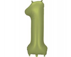 Folijas balons 86cm XL - cipars 1, zaļš, olīvu, satīna