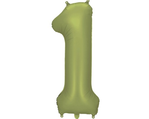 Folijas balons 86cm XL - cipars 1, zaļš, olīvu, satīna