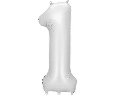 Folijas balons 86cm XL - cipars 1, sudraba, nespīdīgs