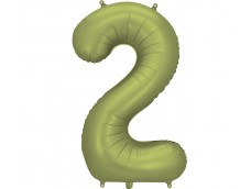 Folijas balons 86cm XL - cipars 2, zaļš, olīvu, satīna