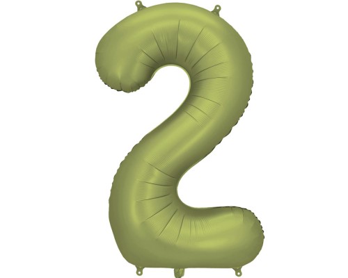 Folijas balons 86cm XL - cipars 2, zaļš, olīvu, satīna