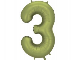 Folijas balons 86cm XL - cipars 3, zaļš, olīvu, satīna