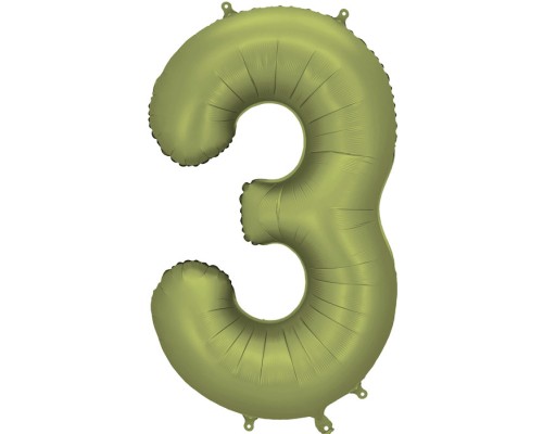 Folijas balons 86cm XL - cipars 3, zaļš, olīvu, satīna