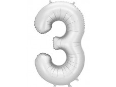 Folijas balons 86cm XL - cipars 3, sudraba, nespīdīgs