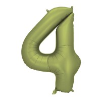 Folijas balons 86cm XL - cipars 4, zaļš, olīvu, satīna