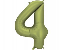 Folijas balons 86cm XL - cipars 4, zaļš, olīvu, satīna