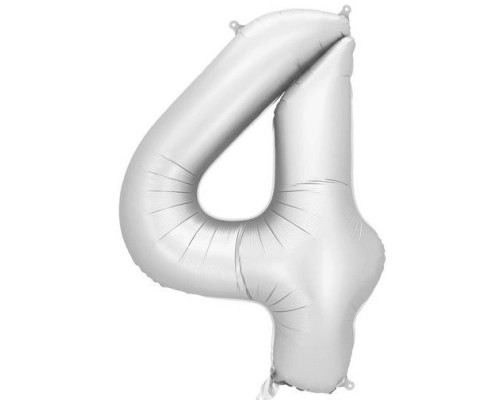 Folijas balons 86cm XL - cipars 4, sudraba, nespīdīgs
