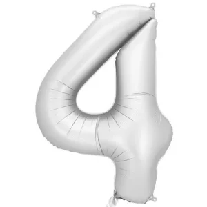 Folijas balons 86cm XL - cipars 4, sudraba, nespīdīgs Folijas balons 86cm XL - cipars 4, sudraba, nespīdīgs