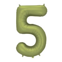 Folijas balons 86cm XL - cipars 5, zaļš, olīvu, satīna
