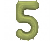 Folijas balons 86cm XL - cipars 5, zaļš, olīvu, satīna