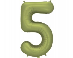 Folijas balons 86cm XL - cipars 5, zaļš, olīvu, satīna