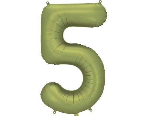 Folijas balons 86cm XL - cipars 5, zaļš, olīvu, satīna