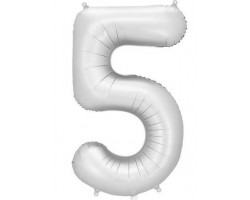 Folijas balons 86cm XL - cipars 5, sudraba, nespīdīgs