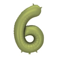 Folijas balons 86cm XL - cipars 6, zaļš, olīvu, satīna