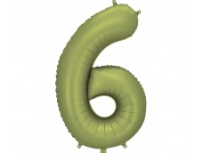 Folijas balons 86cm XL - cipars 6, zaļš, olīvu, satīna