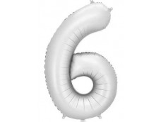 Folijas balons 86cm XL - cipars 6, sudraba, nespīdīgs
