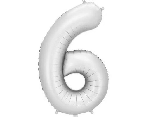 Folijas balons 86cm XL - cipars 6, sudraba, nespīdīgs