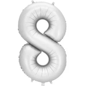 Folijas balons 86cm XL - cipars 8, sudraba, nespīdīgs