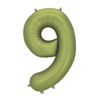 Folijas balons 86cm XL - cipars 9, zaļš, olīvu, satīna