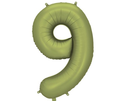 Folijas balons 86cm XL - cipars 9, zaļš, olīvu, satīna