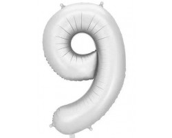 Folijas balons 86cm XL - cipars 9, sudraba, nespīdīgs