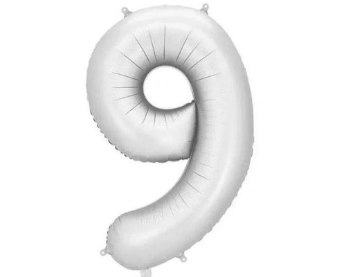 Folijas balons 86cm XL - cipars 9, sudraba, nespīdīgs