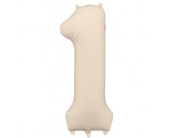 Folijas balons 86cm XL - cipars 1, kremkrāsas, matēts