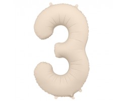 Folijas balons 86cm XL - cipars 3, kremkrāsas, matēts