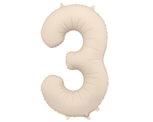 Folijas balons 86cm XL - cipars 3, kremkrāsas, matēts