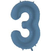 Folijas balons 86cm XL - cipars 3, zils, tumši, matēts