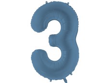 Folijas balons 86cm XL - cipars 3, zils, tumši, matēts