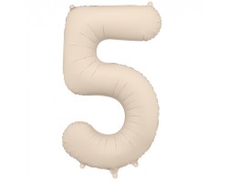 Folijas balons 86cm XL - cipars 5, kremkrāsas, matēts