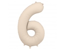 Folijas balons 86cm XL - cipars 6, kremkrāsas, matēts