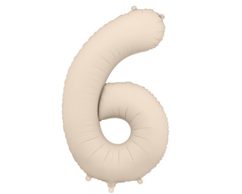 Folijas balons 86cm XL - cipars 6, kremkrāsas, matēts